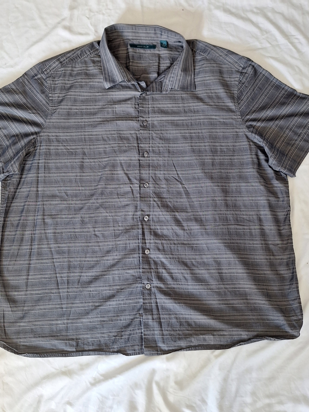 Perry Ellis Shirt Mens XXXL Gray And White Short Sleeve Button Up Dress Casual